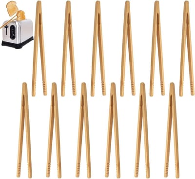 Herbruikbare Houten Broodtangen Set van 12, 7 Inch, Perfect voor Bakken, Toast, Fruit en Pickles