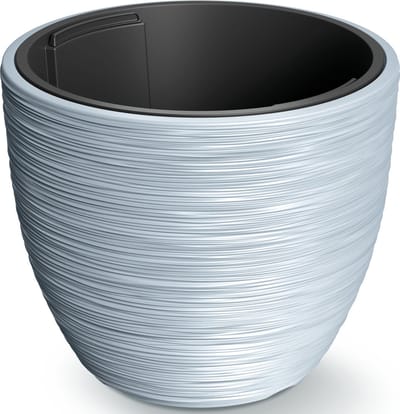 Prosperplast Plantenpot/bloempot Furu Stripes - buiten/binnen - kunststof - lichtgrijs - D35 x H35 cm - met binnenpot