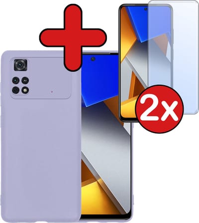 Hoesje - Met 2x Screenprotector - Geschikt voor Xiaomi Poco X4 Pro 5G - Sterk & Shockproof - Telefoon Hoes - Back Cover - Siliconen Case - Telefoonhoes - Lila