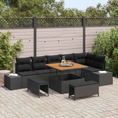 vidaXL - Tuinbank - Set - 9 - st - 8-Aantal - zitplaatsen - Zwart - Poly - rattan