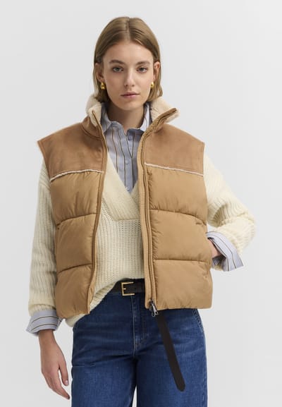 Bugatti Damen Gewatteerd vest, materiaalmix, opstaande kraag