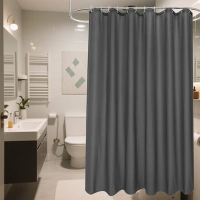 OKWISH Douchegordijnen - Douchegordijn Met Haken, Waterdicht En Wasbaar, Anti-Schimmel Badkamergordijn, Strak Effen Design, Polyester, Donkergrijs, 100x200 cm