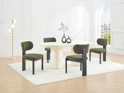 Vente-unique Set van 2 stoelen in boucléstof en zwart rubberhout - Khaki - WILANA