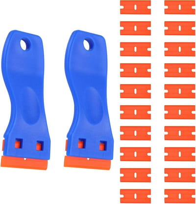 Mini plastic schraper met 20 vervangbare bladen, ideaal voor het verwijderen van lijm, stickers en glasresten