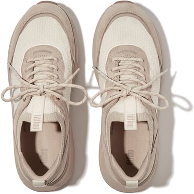 FitFlop FitFlop F-Mode Suede/Knit Flatform Slip-On Laced Sneakers BEIGE - Maat 36