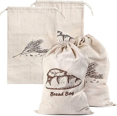 Herbruikbare Broodzak - 4 Stuks - 30 X 45 Cm - Duurzaam Brood Verpakken - Broodzak - Eco-Broodopbergzakken - Broodzakken Met Trekkoord - Herbruikbaar En Milieuvriendelijk Broodtrommel - Geschikt Voor Zelfgebakken Brood En Bakkerijtraktaties - Beige