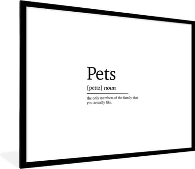 Fotolijst incl. Poster - Huisdieren definitie - Spreuken - Pets - Quotes - Woordenboek - 80x60 cm - Posterlijst