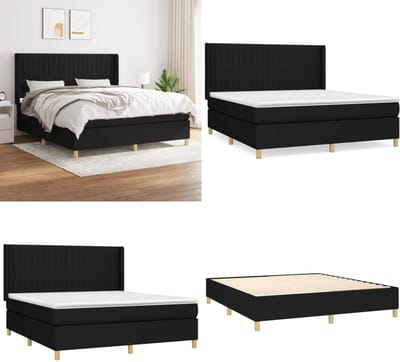 vidaXL - Boxspring - met - matras - fluweel - zwart - 180x200 - cm