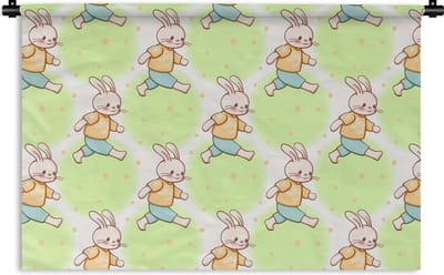 Wandkleed - Wanddoek - Konijn - Patronen - Kinderen - Cartoon - 90x60 cm - Wandtapijt