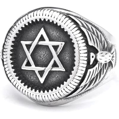 Vintage Punk Davidster Ring Hip Hop Biker Roestvrij Staal Hexagram Met Adelaars Ringen Voor Mannen Vrouwen Amulet Sieraden 7 black