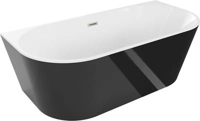 Mexen Oval vrijstaande wandbadkuip 180 x 80 , wit/zwart, overloop geborsteld nikkel - 52671808075-97