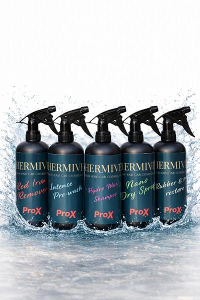 Hermive Complete Wheel Detailing Set – velgen, banden & wielkasten als nieuw – Iron Remover, Ontvetter, Shampoo, Nano Dry & Rubber Restore – Professionele autoverzorging