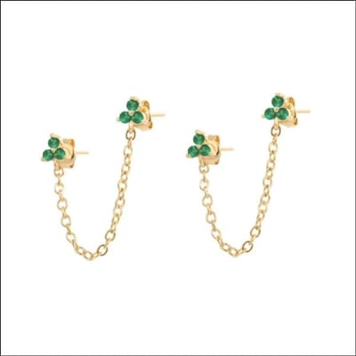 Aramat Jewels | Oorbellen | Oorbellen met kettinkje en zirkonia steentjes | Goudkleurig / Groen | |7mm | Zilver | Volwassenen | Verkleurd niet