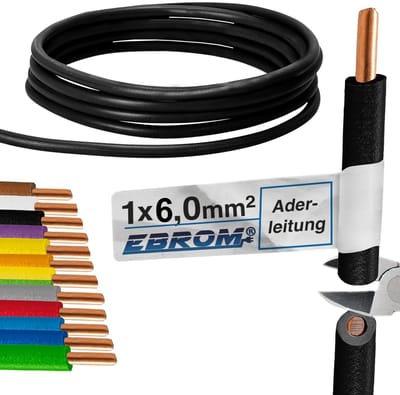 Enkelvoudige Leiding - Vaste Bedrading - Installatie Werk - Massief Koper 99.9% - 6mm² 5 Meter - Zwart