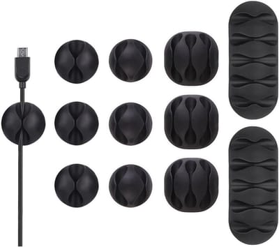 Multifunctionele Kabelclips voor Kabelbeheer en Organisatie van Voedingskabels, USB-kabels en Audiokabels, 12 Stuks, Zwart