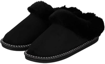 Apollo teddy sloffen - dames - zwart - instappers - teddystof - pantoffels - laag 37-38