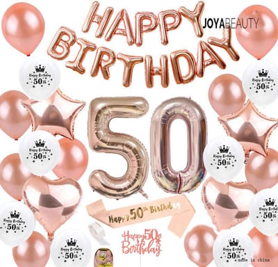 Joya Party® 50 Jaar Verjaardag Versiering | Roségoud | Versiering Verjaardag | Feestversiering | Feestpakketten | Feestversiering Pakketten
