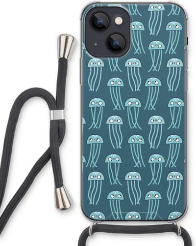 Case Company® - Hoesje met koord geschikt voor iPhone 13 hoesje met Koord - Kwallie - Telefoonhoesje met Zwart Koord - Bescherming aan alle Kanten en Over de Schermrand