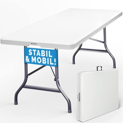 Klapbare Tuin- en Campingtafel 183x76cm Weersbestendig met Draaggreep voor Buiten en Binnen - Ideaal voor 8 Personen