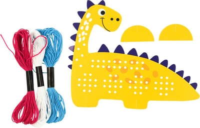 Knutselset Borduren / Kruissteek - Dinosaurus - Draad & Naald - Geel - Hobby DIY Kind 3+ - 19.5x16cm