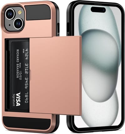 Hoesje Geschikt voor iPhone 15 Hoesje Rose Goud - shockproof Backcover met pasjeshouder - Ruimte voor 2 pasjes