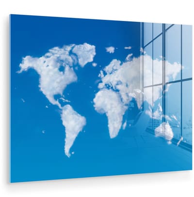 ® Glasschilderij 80x60 cm - Schilderij acrylglas - Wereldkaart - Lucht - Wolken - Foto op glas - Muurdecoratie woonkamer - Wanddecoratie slaapkamer - Schilderijen