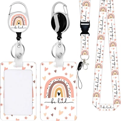 Travel Cords - Pashouder Set Regenboog Be Kind Pastel - 4 in 1 set - pashouder - keycord - uitrekbare badgehouder - telefooncord - stevig - werk - school