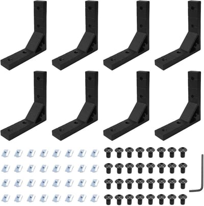 Hoekbeugels Set - Verbindingsstukken Bevestigingen - Aluminium Profielen Verbinden - Zwarte Aluminium Legering - 8 Stuks M5 - Zwart