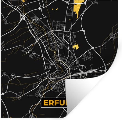 Muurstickers - Sticker Folie - Erfurt - Goud - Duitsland - Plattegrond - Kaart - Stadskaart - 100x100 cm - Plakfolie - Muurstickers Kinderkamer - Zelfklevend Behang XXL - Zelfklevend behangpapier - Stickerfolie