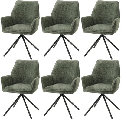 Set van 6 eetkamerstoelen MCW-G67, keukenstoel Stoel met armleuning, draaibare autostand, chenille Oeko-Tex MVG ~ groen