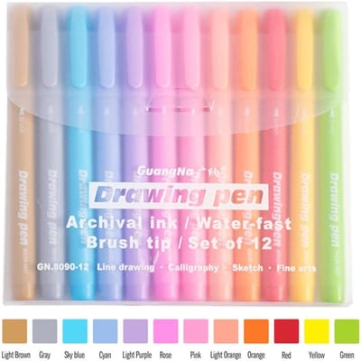 Arts Sign Brush Pen Markerset Viltstift Watergedragen Inkt Kleurpennen 12 Diverse Pastelkleuren voor Lettering Journaling Kalligrafie gray