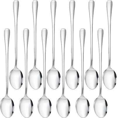 Set van 12 RVS Latte Lepels met Lange Handgreep voor Koffie, IJs, Cocktails en Desserts - 20 cm