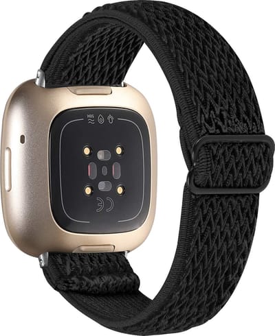 YONO Nylon Stretch Bandje geschikt voor Fitbit Versa 4 / Sense 2 - Vervangende Stoffen Armband - Zwart