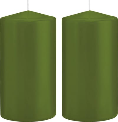Trend Candles Cilinderkaars/stompkaars - 2x - olijfgroen - 8 x 15 cm - 69 branduren - horeca kaarsen