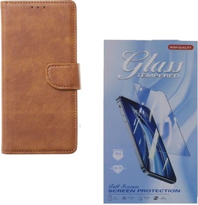 Bookcase Geschikt voor: Motorola Moto G9 Play & E7 Plus - Lichtbruin - portemonnee hoesje met 2 stuks Glas Screen protector