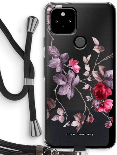 Case Company® - Hoesje met koord geschikt voor Google Pixel 5 hoesje met Koord - Mooie bloemen - Telefoonhoesje met Zwart Koord - Bescherming aan alle Kanten en Over de Schermrand