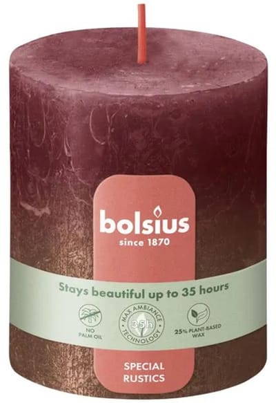 Bolsius Stompkaars Velvet Red + Copper Ø68 x 80 mm – 35 Branduren – 4 Stuks – Decoratieve Kaarsen