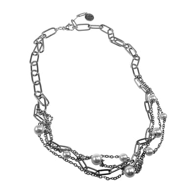Paperclip en Kabelketting met Schelpparels, Ketting Dames, Gepolijst RVS - Verstelbaar 50-55 cm Handgemaakte door esde2