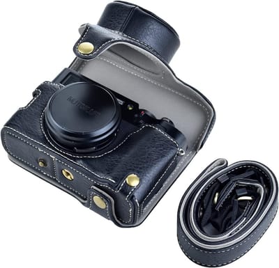 Vintage Leren Camera Case voor Fuji Fujifilm X100V - Beschermende Tas met Schouderriem en Grip, Zwart, Perfect voor Fotografie en Reizen