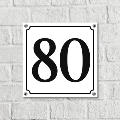 Huisnummerbord Wit Dibond Deluxe - Nummer 80 - incl. bevestiging | - naambord - nummerbord - voordeur
