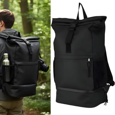 Lomera Rugzak - Zwarte Rugzak - Rugtas - Zwarte Rugtas - Backpack - Zwarte Backpack - Wandelrugzak - Trekkingrugzak - Outdoor Rugzak - Reisrugzak - Schoolrugzak - Vrijetijdsrugzak - Rugzak met Bodemvak - Rugzak met Voorvak