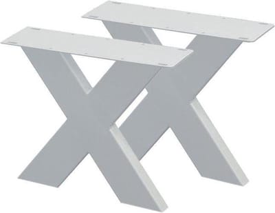 FLE - Stalen X bankpoten 36 bij 4 cm en hoogte 40 cm wit gepoedercoat (koker 4 x 10 cm) - 2 stuks