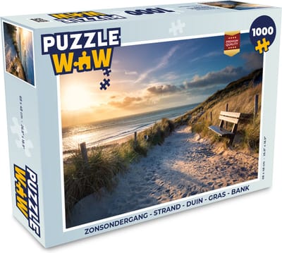 Puzzel Zonsondergang - Strand - Duin - Gras - Bank - Legpuzzel - Puzzel 1000 stukjes volwassenen