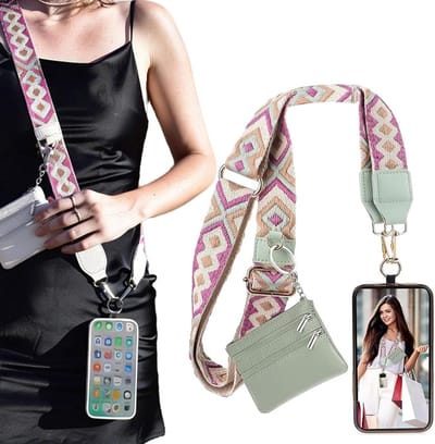 Verstelbare Crossbody Telefoonriem met Ritsportemonnee, Antidiefstal Lanyard en Telefoonketting voor Vrouwen