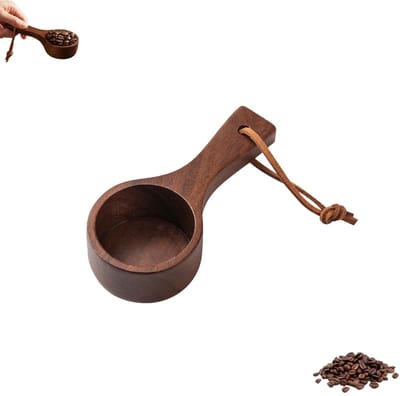 1 stuk - Houten koffielepel - Kleine houten lepel met korte steel - Maatlepel met koord - Lepel voor bewaarcontainers - Geschikt voor alle soorten koffiepoeder uit blik, koffiebonen, thee en suiker (bruin)