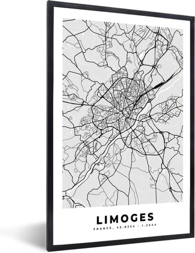 Fotolijst incl. Poster - Frankrijk - Limoges - Stadskaart - Plattegrond - Kaart - 40x60 cm - Posterlijst
