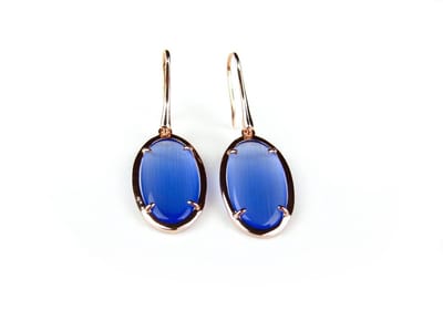 Zilveren oorringen oorbellen roos goud verguld Model Oval blauwe stenen