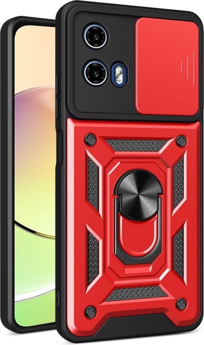 Coverup Hoesje - Geschikt voor Motorola Moto G04(s) / G24 (Power) / E14 Hoesje - Coverup Armor Ring Kickstand Back Cover met Camera Shield - Rood