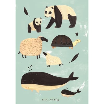 Petit Monkey poster B&W animals green 50 x 70 cm