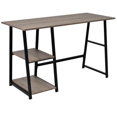 vidaXL - Bureau - met - 2 - schappen - grijs - en - eikenkleurig